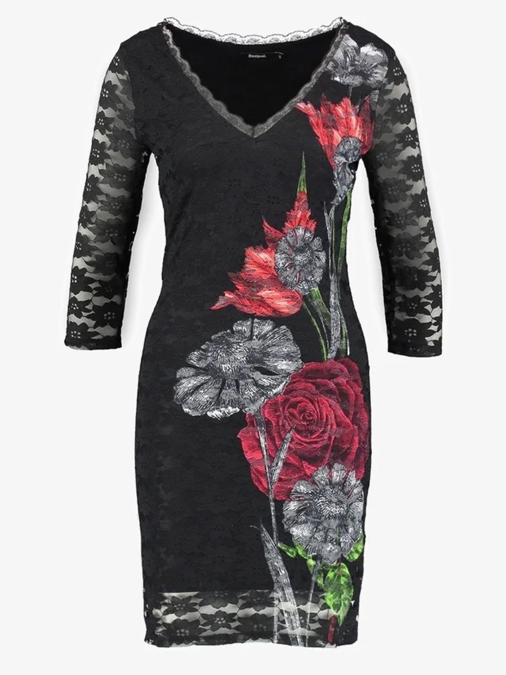 Desigual Women's V-Neck Floral Lace Sofia Dress